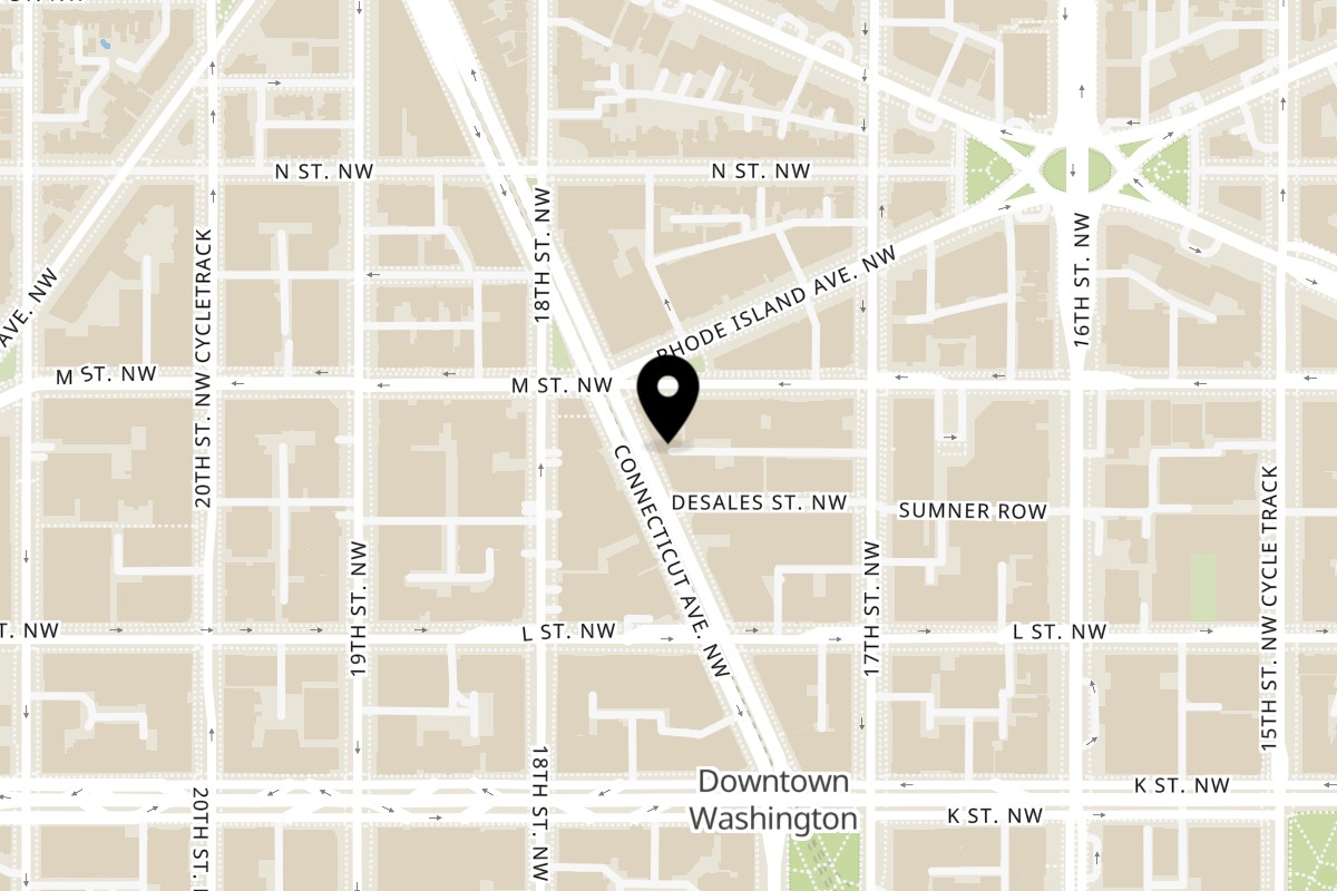Map showing the location of Darvish Kitchen on 1141 Connecticut Ave NW in Washington
